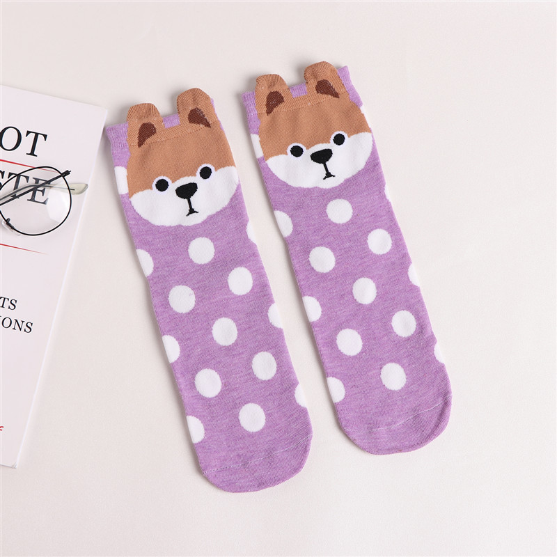 10 Pairs Polka Dots Dog Face Socks Cartoon Cotton Animals Cute Silly Socks
